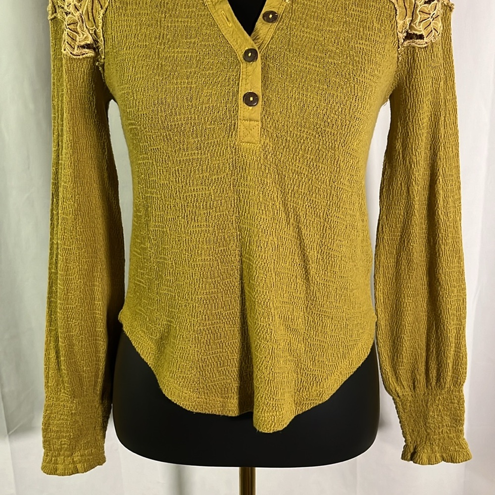 Free People Mustard Blouse with Embroidered Accents - Picture 8 of 16
